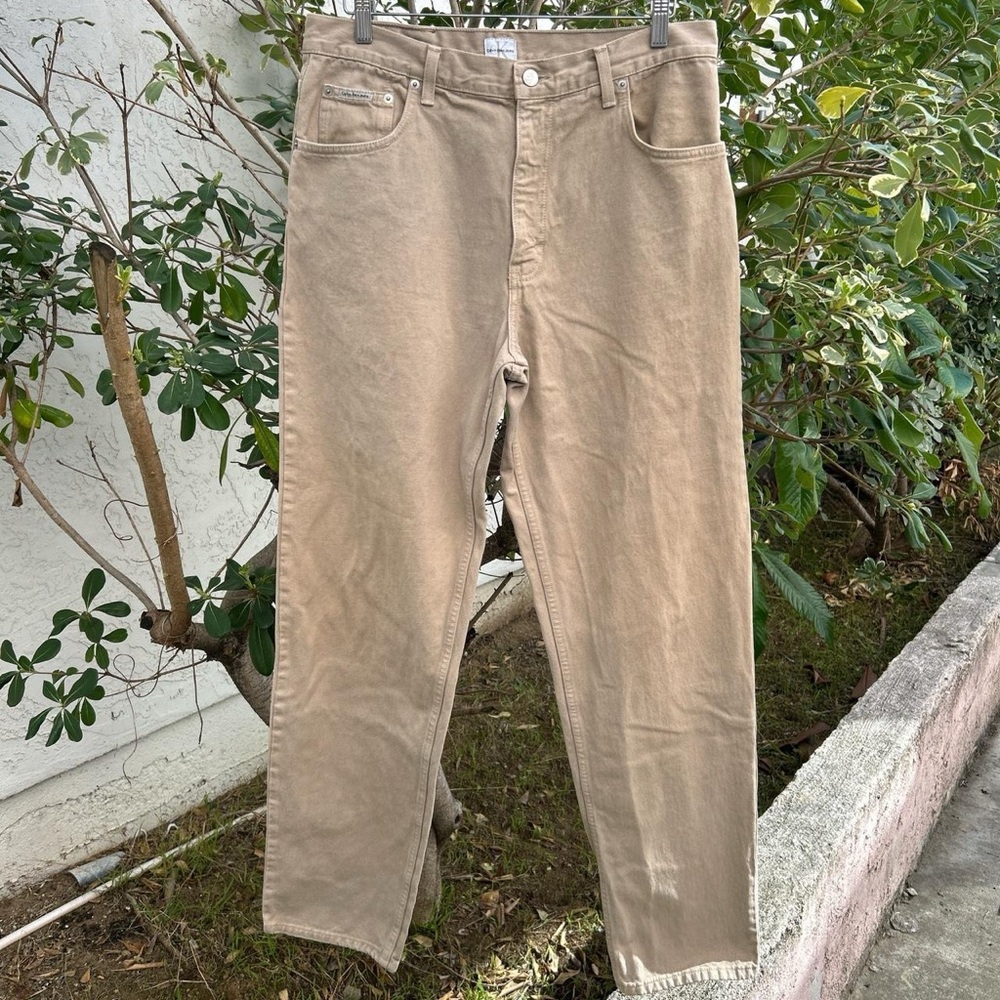 Vintage Calvin Klein Jeans High Waisted Beige Easy Fit Pants 34x34